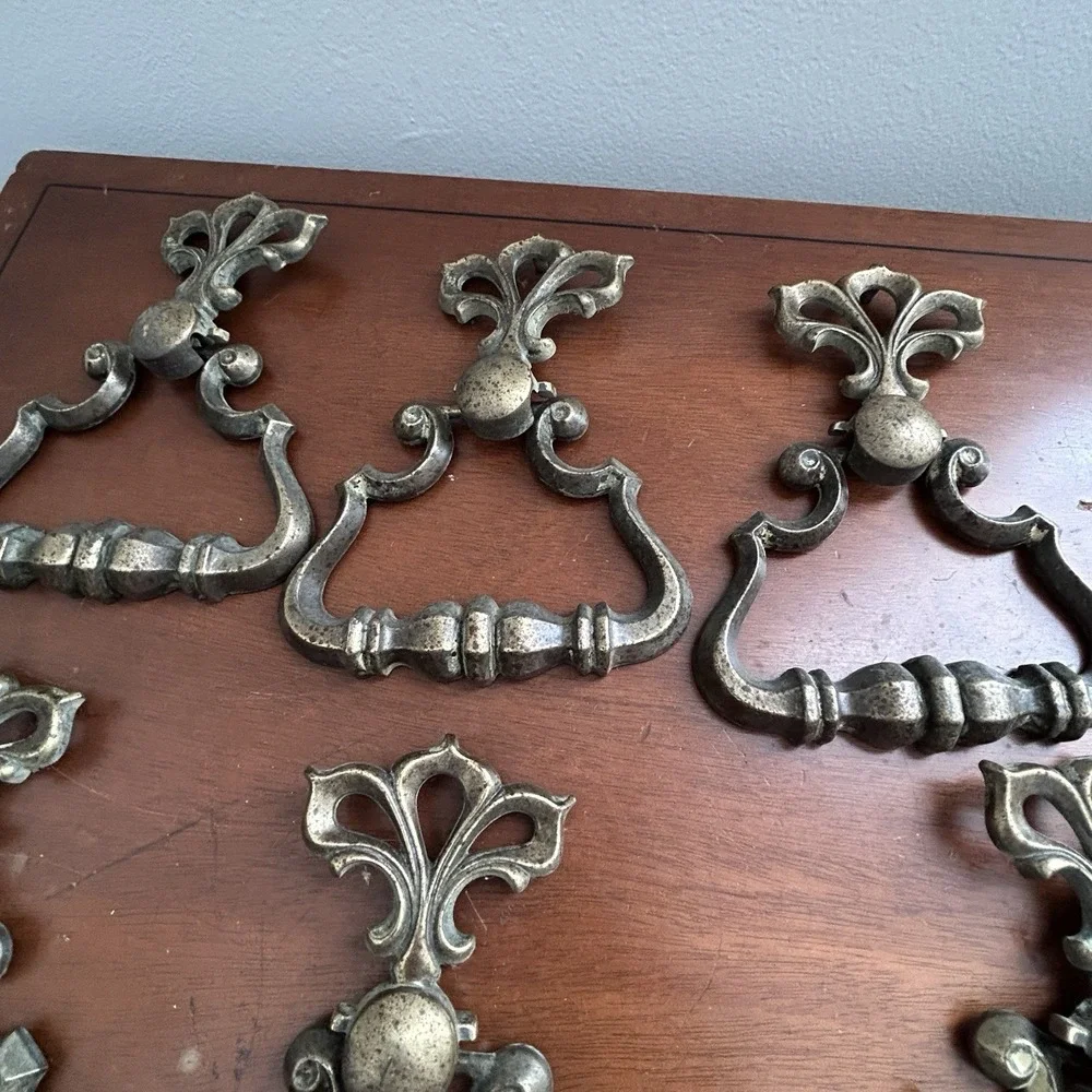 Vintage KBC R796 R97 Brass Tone Bail Drawer Pulls Set of 6 Ornate Hardware